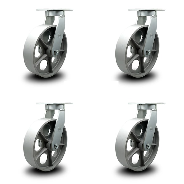 12 Inch Extra Heavy Duty Semi Steel Cast Iron Wheel Swivel Caster SCC, 4PK